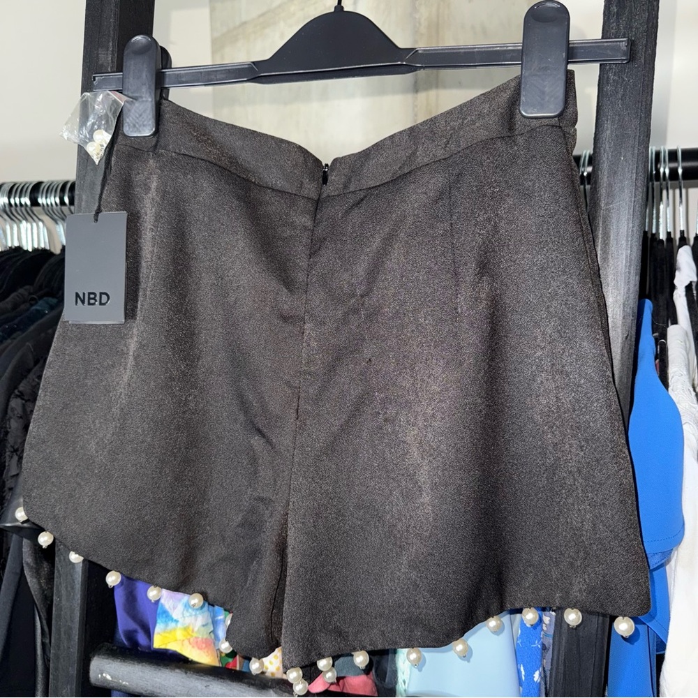 NBD Black Scalloped Pearl Trim High Waist Mini Shorts - Picture 8 of 14